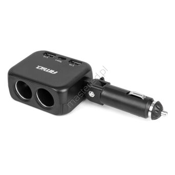 Rozdzielacz gniazda zapalniczki z ładowarką 2x USB-A 1x USB-C 12V 24V 100W 180° AMIO-04357