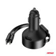 Ładowarka samochodowa ze zwijanym kablem typ C + lightning iPhone + USB-C 12V 24V 60W AMIO-04370 - 5