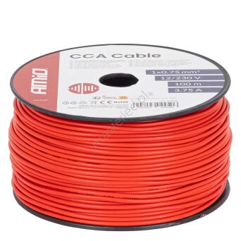 Przewód jednożyłowy czerwony CCA 1x0.75mm2 100m 3.75A 12/230V AMIO-04450