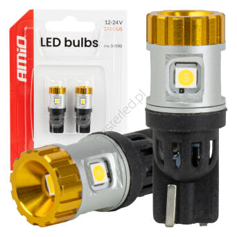 Żarówki LED CANBUS W5W T10 3030 4SMD + 3020 1SMD białe 12V 24V AMIO-04990