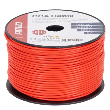 Przewód jednożyłowy czerwony CCA 1x1mm2 100m 5A 12/230V AMIO-04451