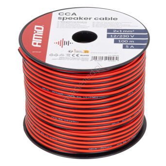 Kabel głośnikowy dwużyłowy CCA 2x1mm2 100m 5A AMIO-04458