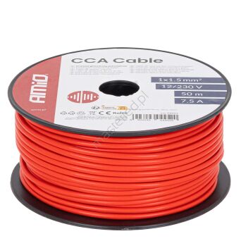 Przewód jednożyłowy czerwony CCA 1x1.5mm2 50m 7.5A 12/230V AMIO-04452