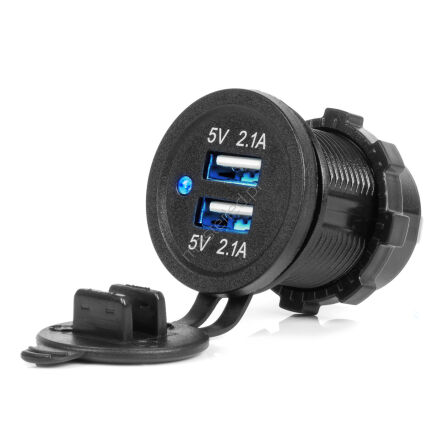 Ładowarka samochodowa z gniazdami USB wodoodporna 4.2A 2xUSB 12V 24V AMIO-04217