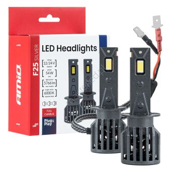 Żarówki samochodowe LED F25 SILVER FULL CANBUS 54W H1 12V 24V AMIO-04701