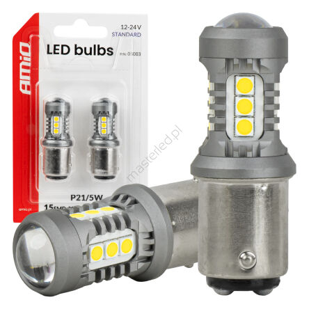Żarówki LED STANDARD BAY15D P21/5W 3030 15SMD białe 12V 24V AMIO-05003