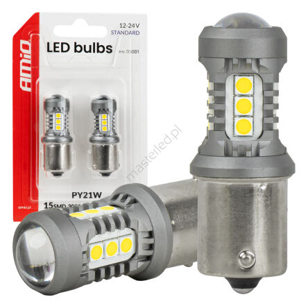 Żarówki LED STANDARD BAU15S PY21W 3030 15SMD białe 12V 24V AMIO-05001