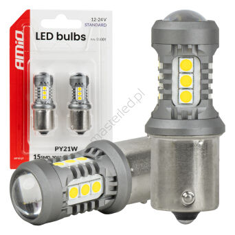 Żarówki LED STANDARD BAU15S PY21W 3030 15SMD białe 12V 24V AMIO-05001