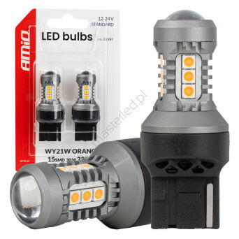 Żarówki LED STANDARD 7440 WY21W 3030 15SMD pomarańczowe 12V 24V AMIO-04997