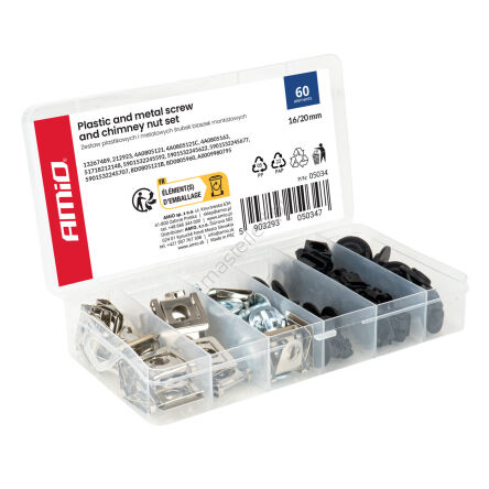 Zestaw plastikowych i metalowych śrubek blaszek montażowych 16 mm 22 mm 60 el. AMIO-05034