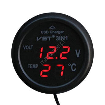 3w1 ładowarka samochodowa USB, miernik temperatury i voltomierz (micro4)