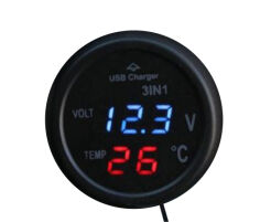 3w1 ładowarka samochodowa USB, miernik temperatury i voltomierz (micro4)
