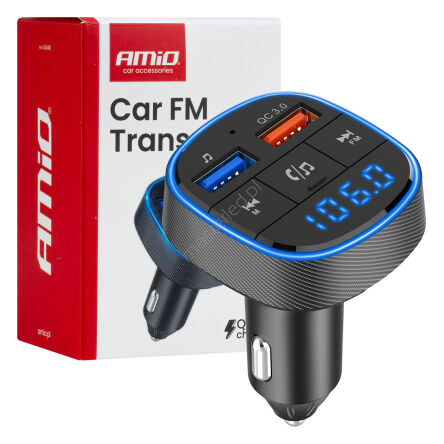 Transmiter samochodowy FM 2×USB-A 12V 24V AMIO-04648