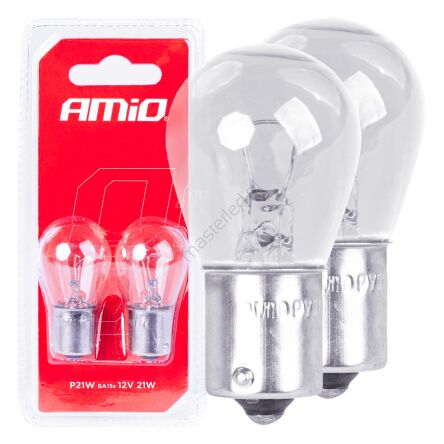 Żarówki halogenowe P21W BA15s 12V 2szt. blister AMIO-03351