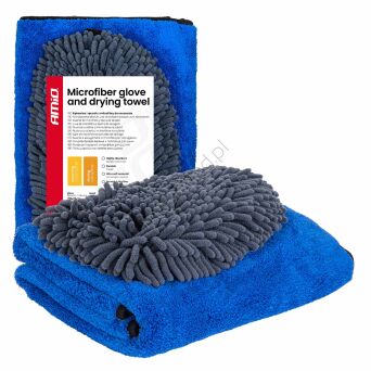 Rękawica z mikrofibry i ręcznik do osuszania samochodu 94/800gsm 20x26/60x90cm AMIO-04489