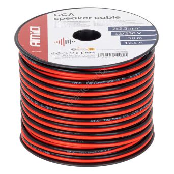 Kabel głośnikowy dwużyłowy CCA 2x2.5mm2 50m 12.5A AMIO-04460