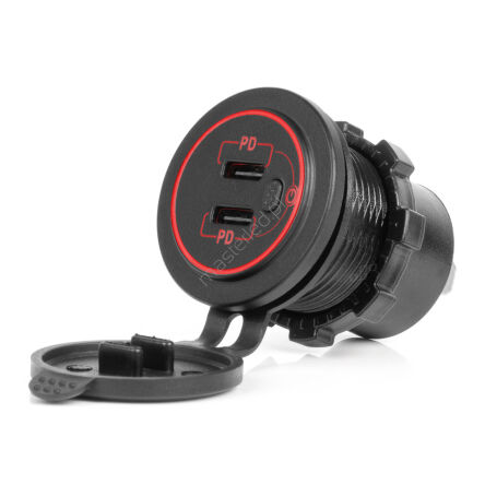 Ładowarka samochodowa z gniazdami USB wodoodporna z włącznikiem 2x USB-C 12V 24V AMIO-04224