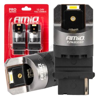 Żarówki LED FULL CANBUS PRO series P27W T25 2x1860SMD białe 12V 24V AMIO-03597