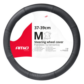 Pokrowiec skórzany nakładka na kierownicę samochodową M 37-39cm SWC-48-M AMIO-03546