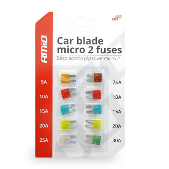Bezpieczniki samochodowe MICRO 2 blister zestaw 10 szt. AMIO-02331