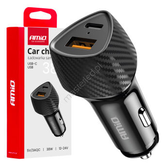 Ładowarka samochodowa QC+PD 38W USB-A + USB-C AMIO-04283