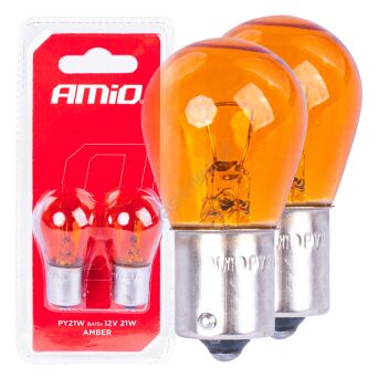 Żarówki halogenowe PY21W BA15S 12V POMARAŃCZOWE 2szt. blister AMIO-04354/03352