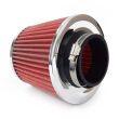 Filtr powietrza stożkowy uniwersalny czerwony/chrom + 3 adaptery AMIO-01282 - 2