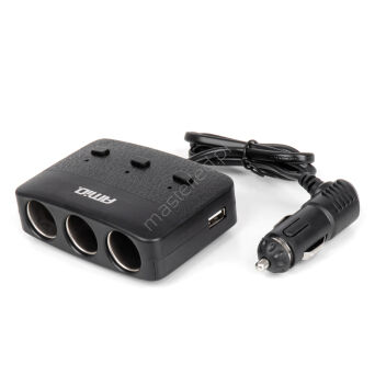 Rozdzielacz gniazda zapalniczki z ładowarką 2x USB-A ON/OFF LED 12V 24V 100W 70cm AMIO-04363