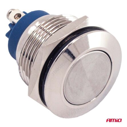 Przycisk chwilowy rozruchu płaski okrągły stalowy 19mm 5A 12/230V AMIO-04436
