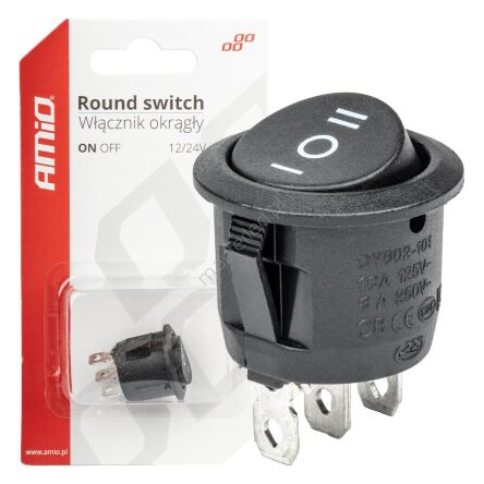 Włącznik przełącznik czarny okrągły 12V 230V BU03 AMIO-03614
