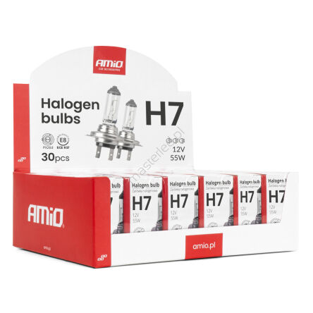Zestaw żarówek halogenowych H7 12V 55W UV filtr 30szt. AMIO-04399