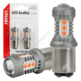 Żarówki LED STANDARD BAY15D P21/5W 3030 15SMD czerwone 12V 24V AMIO-05004