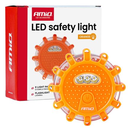 Lampa ostrzegawcza awaryjna z funkcją latarki 3xAAA IP65 12SMD + 3SMD światło pomarańczowe AMIO-04828