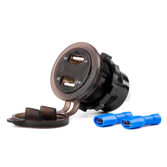 Wodoodporna ładowarka z gniazdami i testerem napięcia 2x USB 12V 24V MOD-06 AMIO-02856