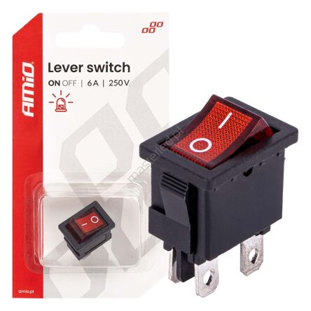 Włącznik kołyskowy z czerwonym podświetleniem 6A 250V AMIO-04439