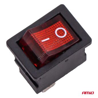 Włącznik kołyskowy z czerwonym podświetleniem 6A 250V AMIO-04439