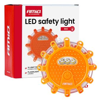 Lampa ostrzegawcza awaryjna z funkcją latarki 3xAAA IP65 12SMD + 3SMD światło czerwone AMIO-02499