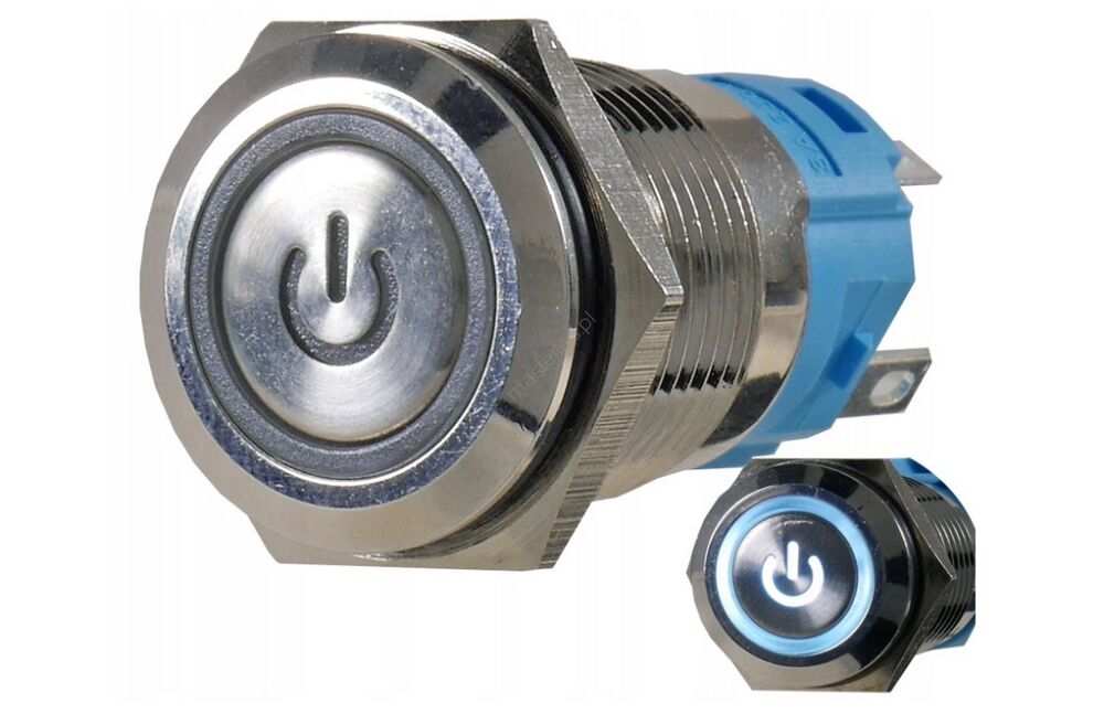 VANDAL-PROOF PUSH BUTTON 16mm LATCHING 3A/250V White LED Power Symbol ...