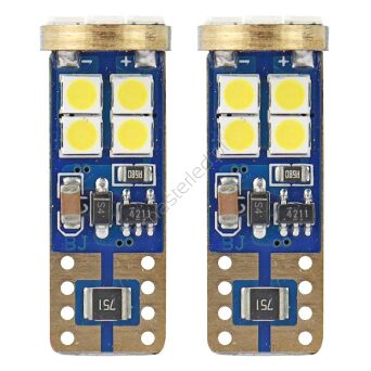 Żarówki LED CANBUS 12SMD 2835 T10e W5W White 12V 24V AMIO-01636