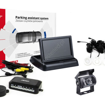 Zestaw czujników parkowania TFT02 4,3" z kamerą HD-501-IR 4 sensory białe