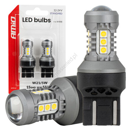 Żarówki LED STANDARD 7443 W21/5W 3030 15SMD białe 12V 24V AMIO-04998