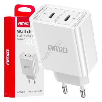 Ładowarka sieciowa 230V 2x USB-C 40W AMIO-03892