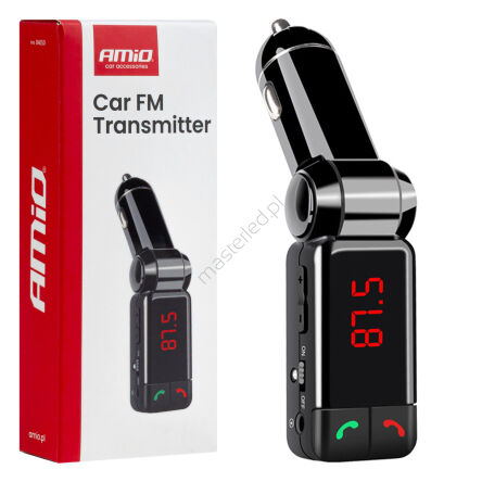 Transmiter samochodowy FM składany 2×USB-A 12V 24V AMIO-04650