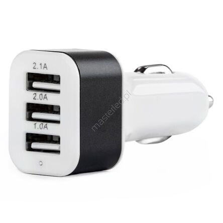 Ładowarka samochodowa 3x USB biała PCH-03 AMIO-01027