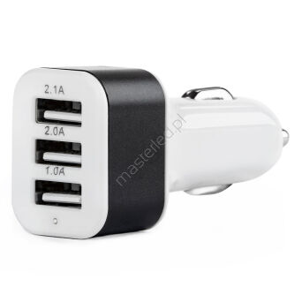 Ładowarka samochodowa 3x USB biała PCH-03 AMIO-01027