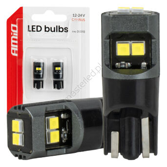 Żarówki LED CANBUS T10 2020 6SMD białe 12V 24V AMIO-05010