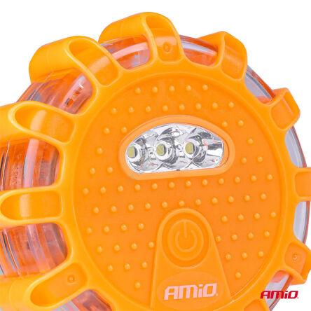Samochodowa lampa awaryjna akumulatorowa z funkcją latarki LED 12SMD+3SMD 650mAh (BATT) światło czerwone AMIO-04673
