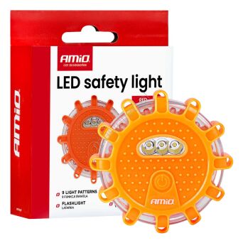 Samochodowa lampa awaryjna akumulatorowa z funkcją latarki LED 12SMD+3SMD 650mAh (BATT) światło czerwone AMIO-04673