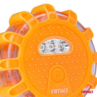 Samochodowa lampa awaryjna akumulatorowa z funkcją latarki LED 12SMD+3SMD 650mAh (BATT) światło czerwone AMIO-04673
