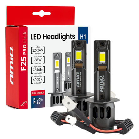 Żarówki samochodowe LED seria F25 PRO BLACK FULL CANBUS H1 68W 12V 24V AMIO-04717
